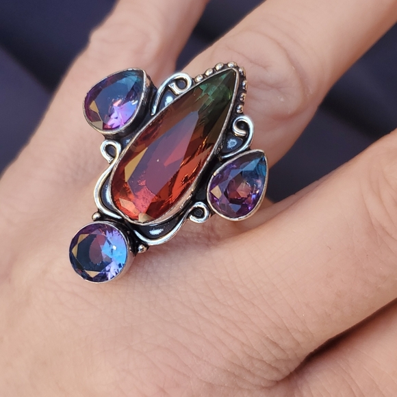 New Bi-Color Tourmaline 925 Silver Statement Ring. - Picture 7 of 16